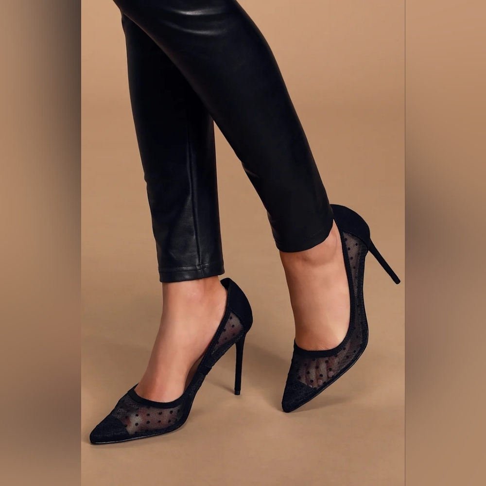 Lulu's - Classic Black Pointed Toe Mesh Pumps